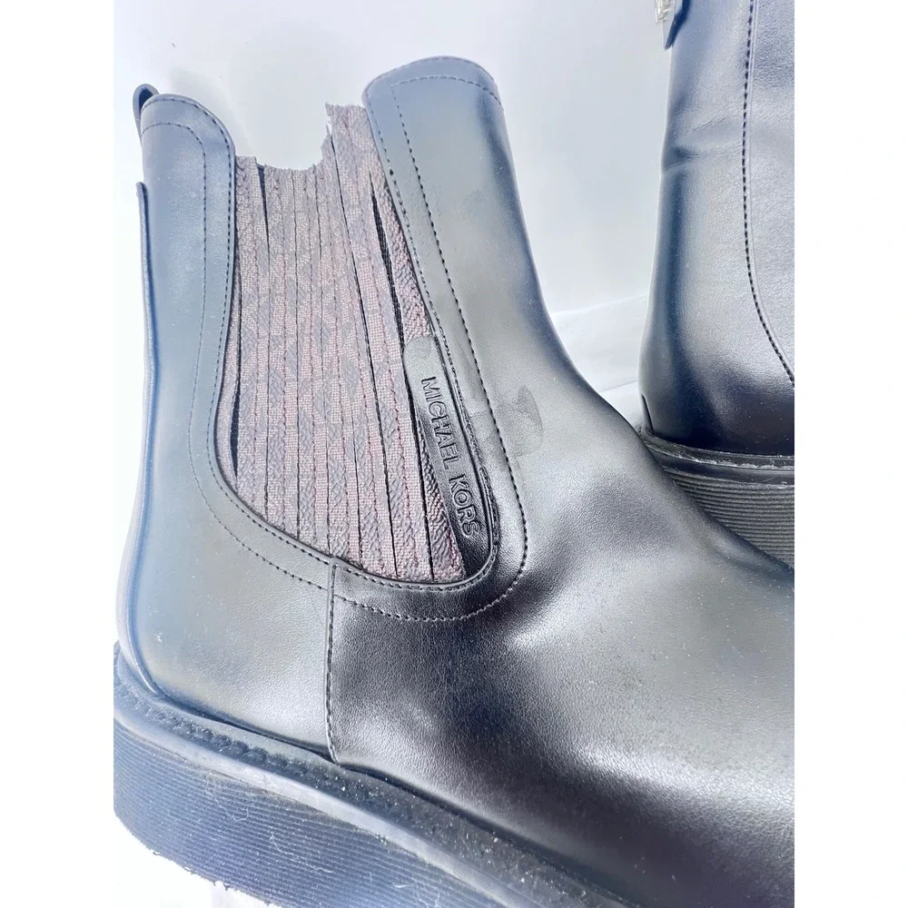 Michael Kors Mens 11 Black Leather Chelsea Boots Lug Sole MK Logo Ankle Boots